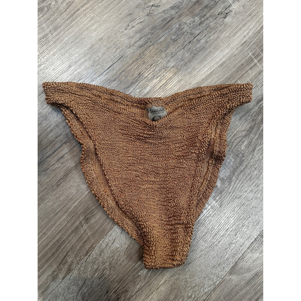 Hunza G London Metallic Bronze Crinkle Bikini Bottom One Size High Cut Cheeky